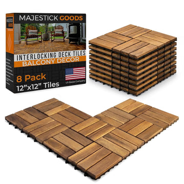 Interlocking Slat Deck Tiles, Acacia Wood Interlocking Deck Tiles - Easy Installation for Patio Flooring & Walkways