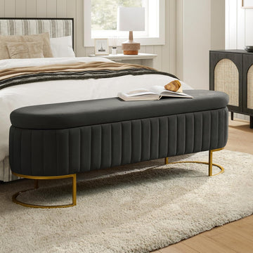 55.5" Storage Bench Ottoman End of Bed Bench Bedroom Bench, Upholstered Velvet Long Window Bench Large King Size with
