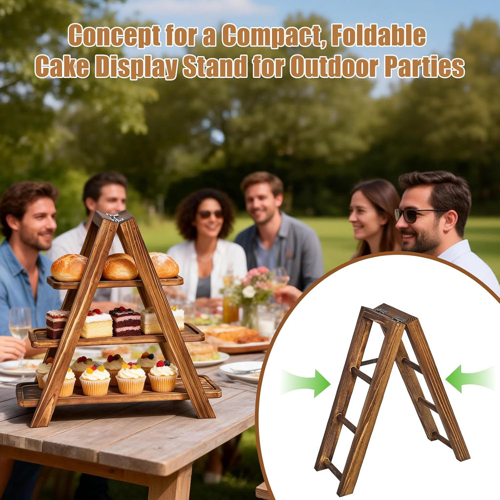 3 Tier Cupcake Stand with Swing, Wooden Cupcake Stand, Swing Cupcake Stand with Removable Serving Platter and