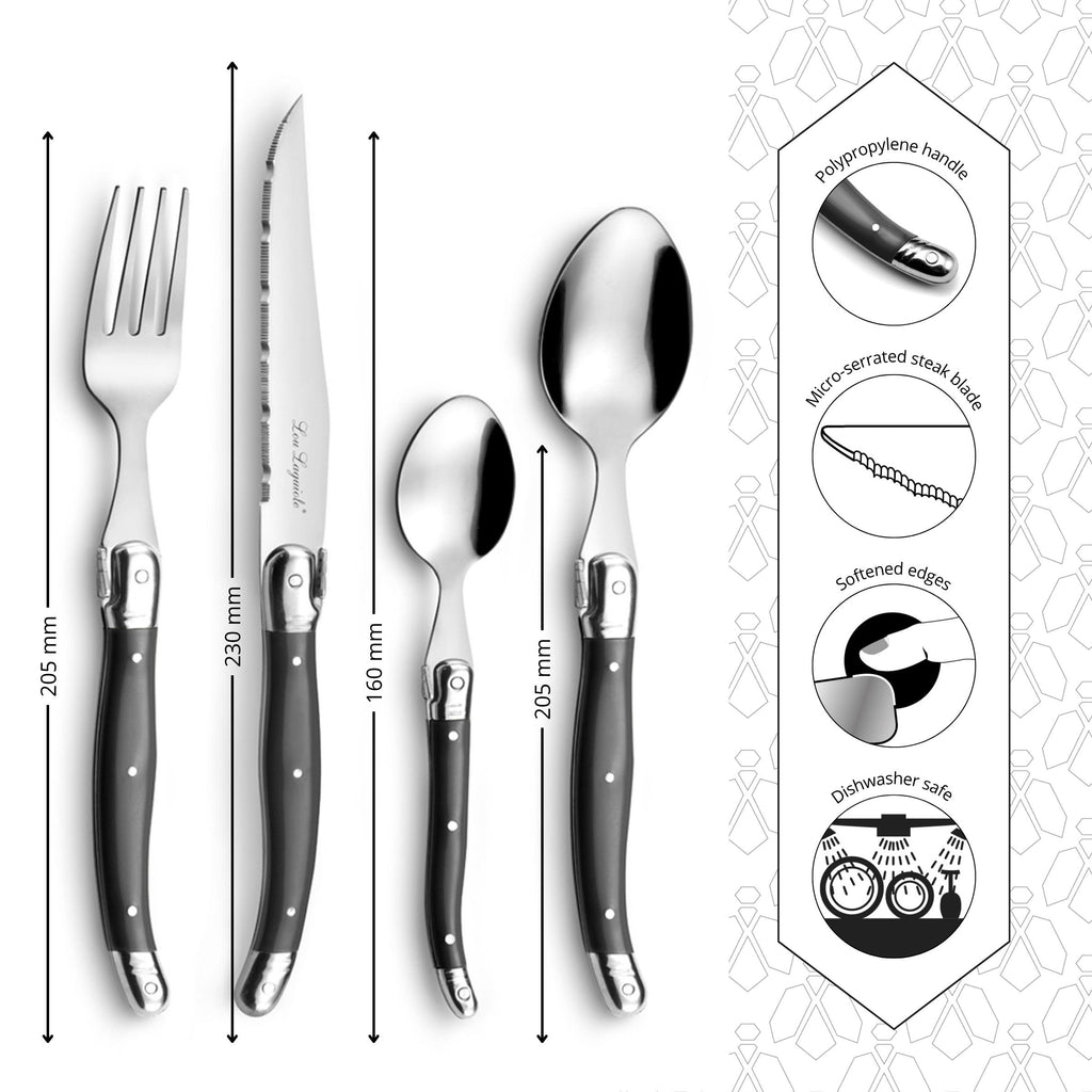 Silverware Set - 24-Piece, Anthracite Grey Tableware - Stainless Steel Flatware Set with Forks & Spoons & Grapefruit