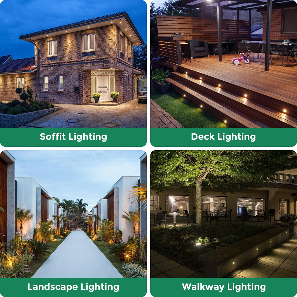 Outdoor Recessed LED Lights, 3 Watt Soffit & Deck Riser Lighting Flush Mount, 12V-24V Low Voltage Landscape In Ground