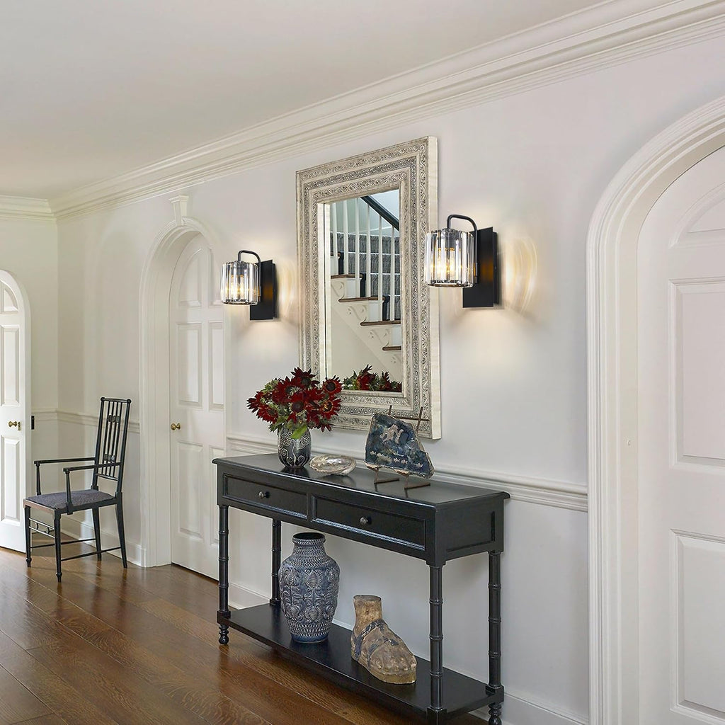 Crystal Wall Sconces,Black Sconce Wall Light Fixtures Modern Sconces Wall Lighting Single Indoor Wall Sconce for