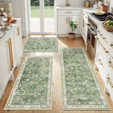 + + Washable Kitchen Rug Set of 3 Non Slip, Sage Green