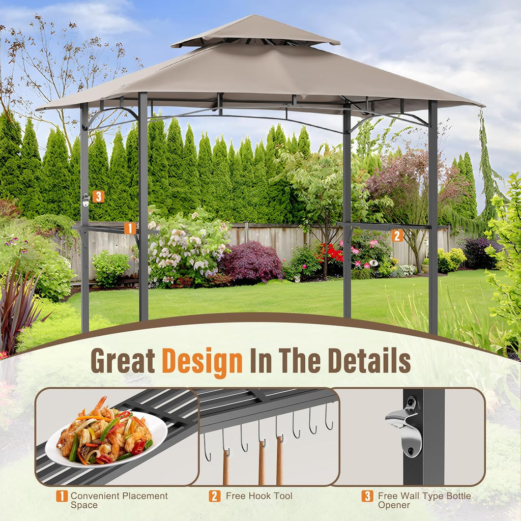 Outdoor Grill Gazebo 8 x 5, Patio Double Tiered BBQ Canopy w/Air Vent