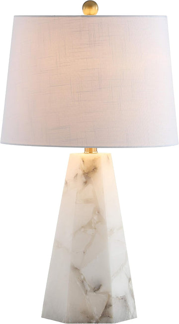 25.5" Natural/Black Modern Table Lamp, White Linen Shade, Contemporary Bedside Nightstand Lamp