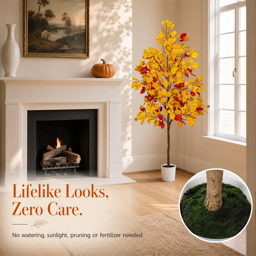 Artificial Ficus Tree, 6FT Fall Tree with Pot for Fall Room Decor