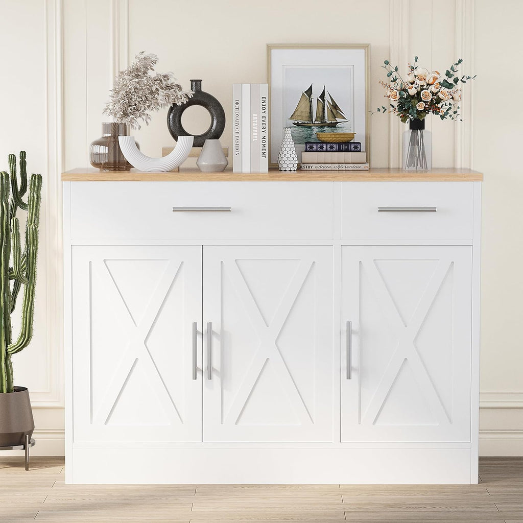 Modern Farmhouse Sideboard Buffet Cabinet with Storage with 3 Doors,42" Barn Doors Buffet Cabinet with Storage