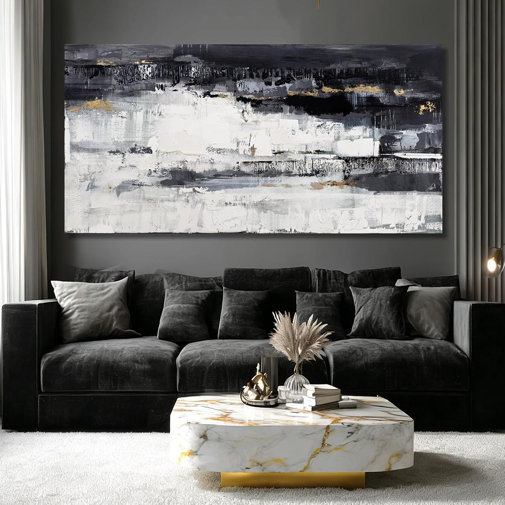 Large Abstract Wall Art, Black and White Wall Decor, Modern Printed Canvas Artwork for Walls, Living Room, Bedroom