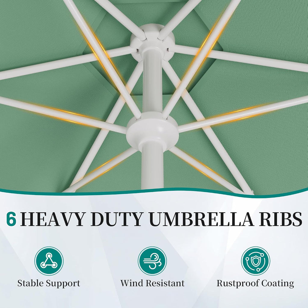 Patio Umbrella with Wavy Trim, UV-Fade-Resistant Canopy, Crank & Tilt - Pale Green 7.5ft