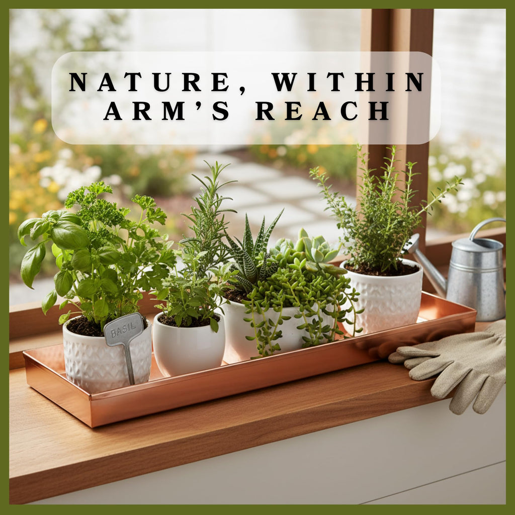 20 Inch Copper Plated Stainless Steel Planter Tray Rectangular Windowsill Herb Succulent Holder Modern Farmhouse