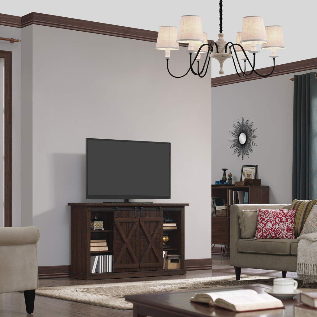 Sliding Barn Door TV Stand, Sawcut Espresso