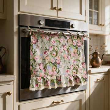 Boho Tie Top Ruffle Lace Tier Curtain Oven Sink Kitchen Valance Bird Branch Toile (Vintage Pink Rose, Tie Top, 30" W x