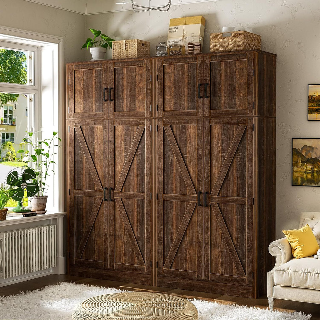 71" Tall Kitchen Pantry Storage Cabinet with Adjustable Shelves | Large Farmhouse Storage Cupboard, Barn Doors