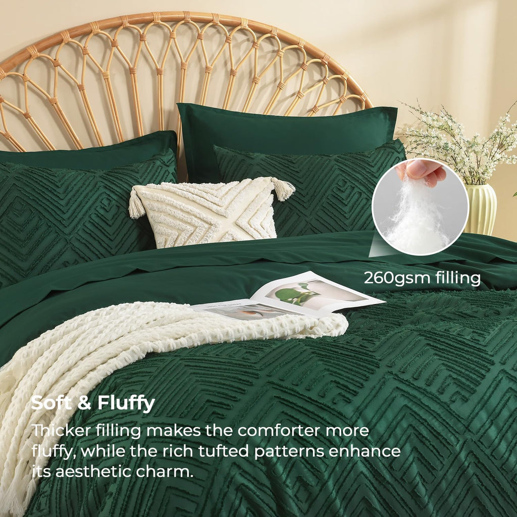 Queen Comforter Set with Sheets, Dark Emerald Green - Set of 7