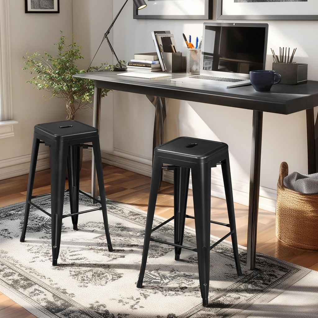 30 Inch Metal Bar Stools Set of 4, Bar Height Backless Bartools, Industrial Stackable Bar Chairs