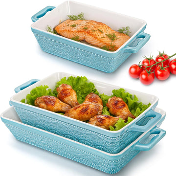 Set of 3 Ceramic Dishes, Rectangular Bakeware with Handles, Elegant Casserole Dish Set Lasagna Pan for , Cooking