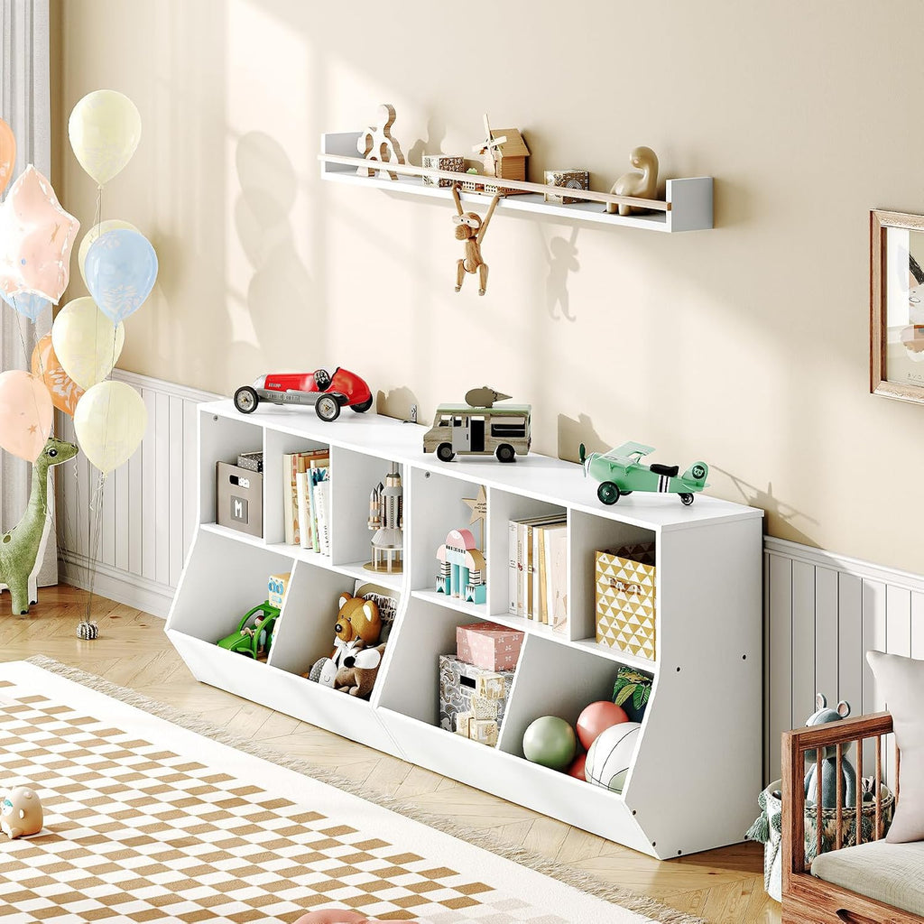 Kids Bookshelf, Bookcase Footboard, Toy Storage Cubby, Children's Toy Shelf, 35.4" L Storage Cabinet, Fit for