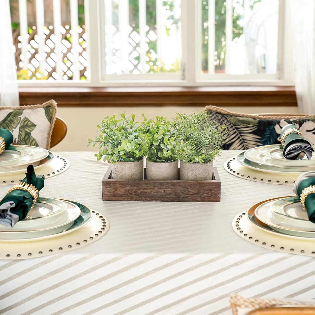 3 Pack Mini Potted Artificial Eucalyptus Fake Plants with Wood Tray Centerpiece Table Decorations, Farmhouse Pulp