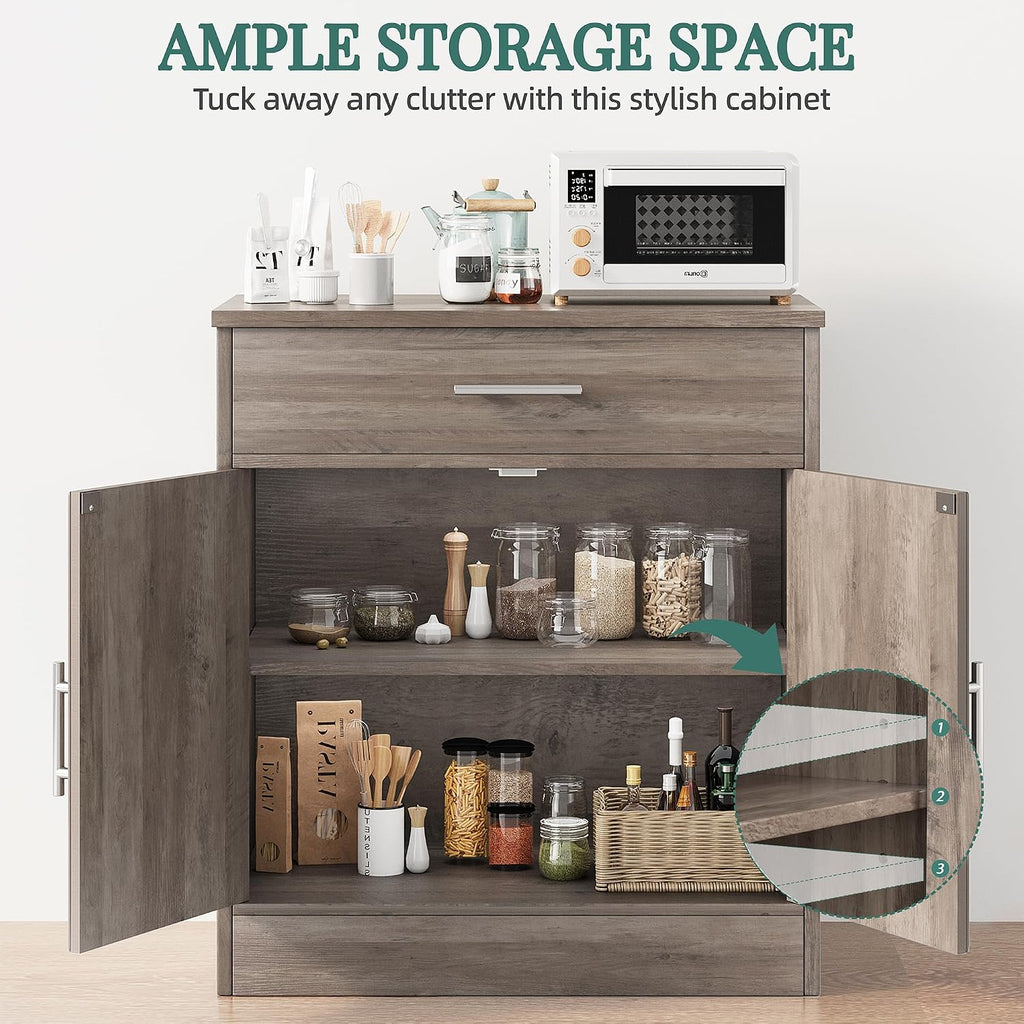 Farmhouse Storage Cabinets with Doors and Shelves,Kitchen Barn Door Storage Cabinet with Drawers,Coffee Bar Cabinet