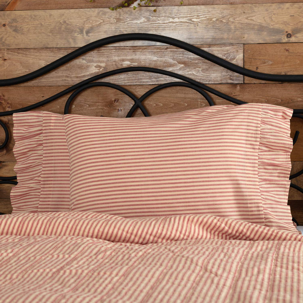 Sawyer Mill Ticking Striped Cotton Farmhouse Standard Bedding Accessory, Pillowcase Set 21x30, Red Country