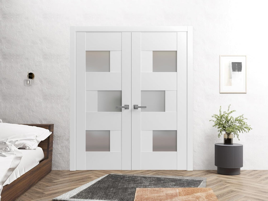 Sete 6933 | Double Swing Interior French Doors with Glass with Frosted Glass, MDF, Hardware Included