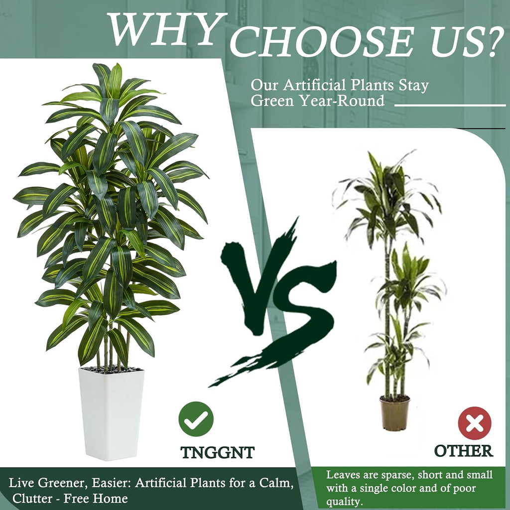 Artificial Dracaena Tree:6FT Faux Silk Tropical Yucca Floor Trees Realistic Fake Green Plant with Natural Wood Trunk