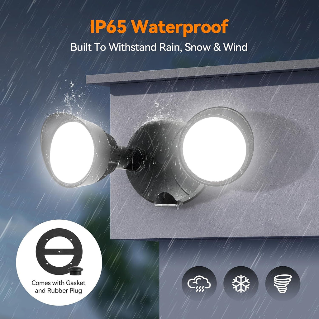45W 5500LM Dusk to Dawn Flood Lights Outdoor, Dual Head LED Outdoor Security Lights, 5000K Daylight, IP65 Waterproof