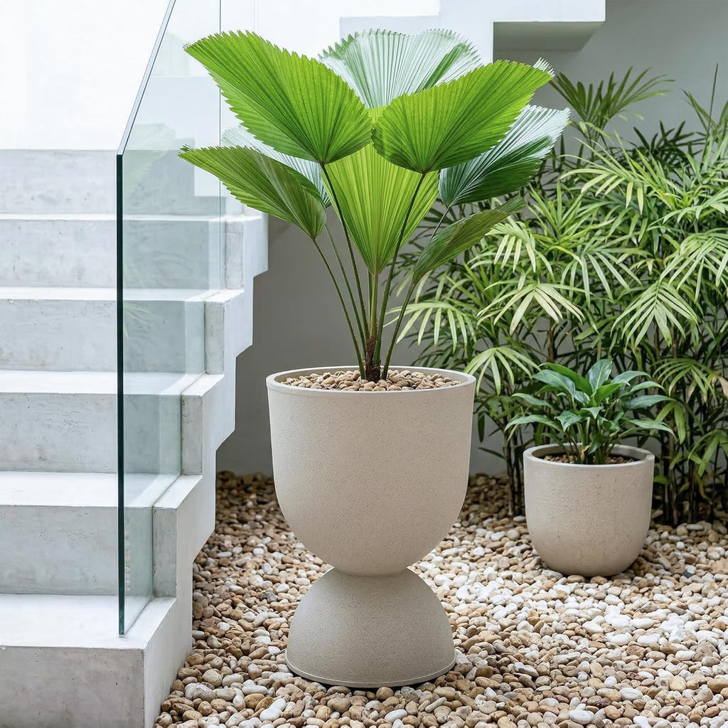 Planters Flower Pots, Large Plastic Urn Planters for Indoor Outdoor Plants, Beige Pedestal Planter Pots, 23 Inch Tall