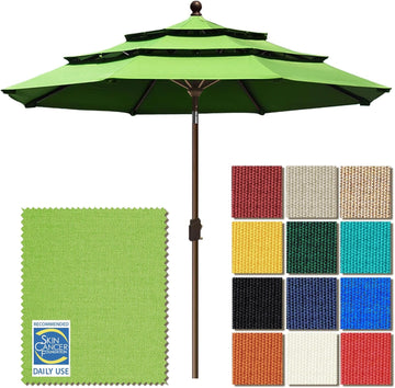 USA 10-Year-Non-Fading 9ft 3-Tier Market Patio Umbrella, Commercial Grade Outdoor Table Umbrella with Crank Open - Macaw