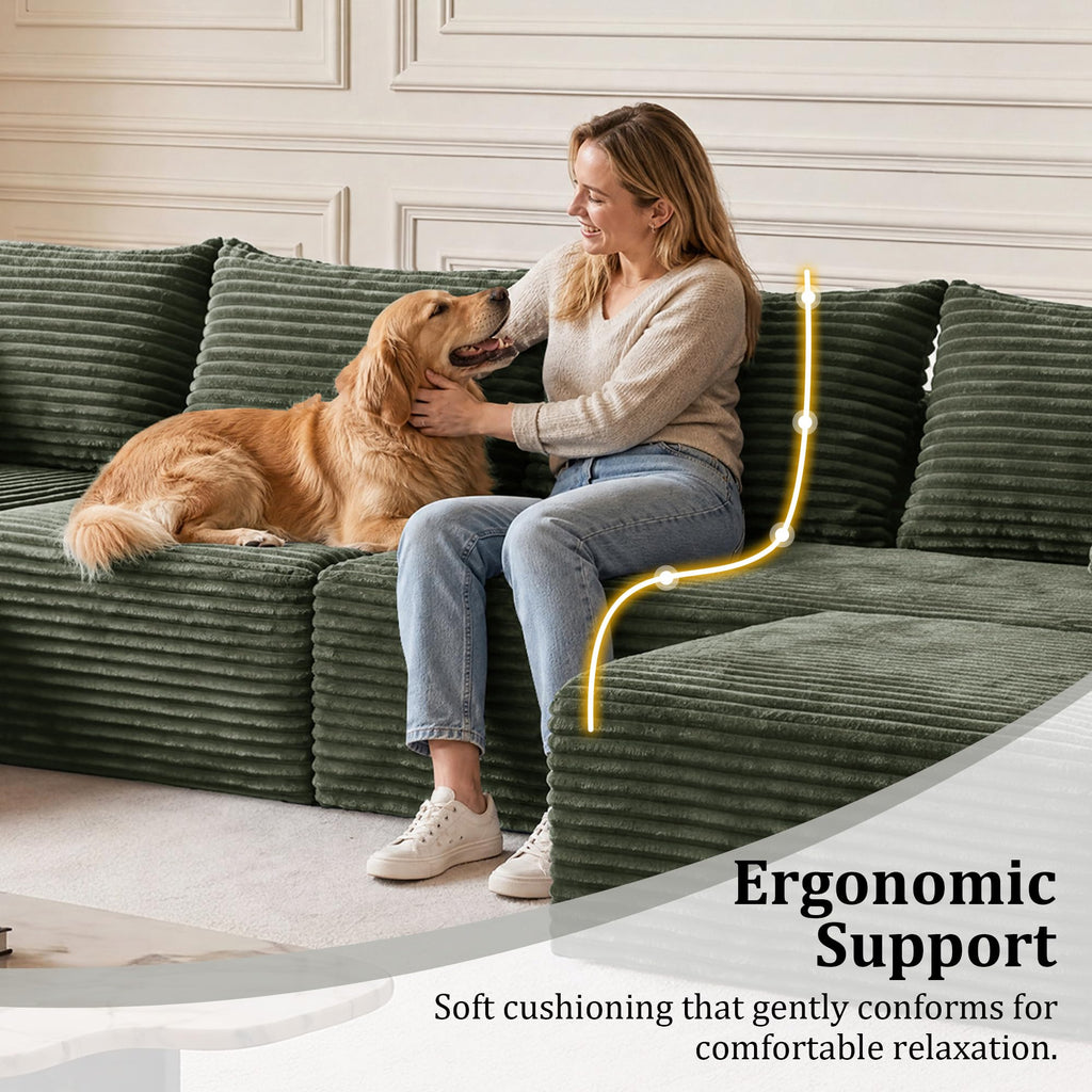 Boneless Couch U-Shaped Sectional Sofa with Left Facing Chaise 118''-Green