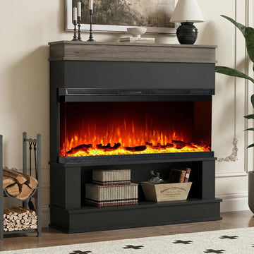 3-Sided View Electric Fireplace Insert - Freestanding Fireplace Minimalist Mantel - 12 Color Flame Effect - 1500/750