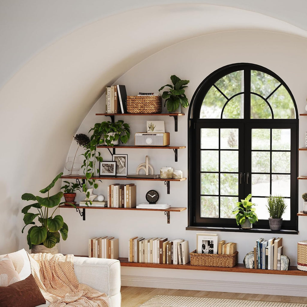 Long Wall Shelves, 31.5" Wall Mounted Shelves with Metal Brackets | Floating Book Shelves, Set of 2, Easy Assembly