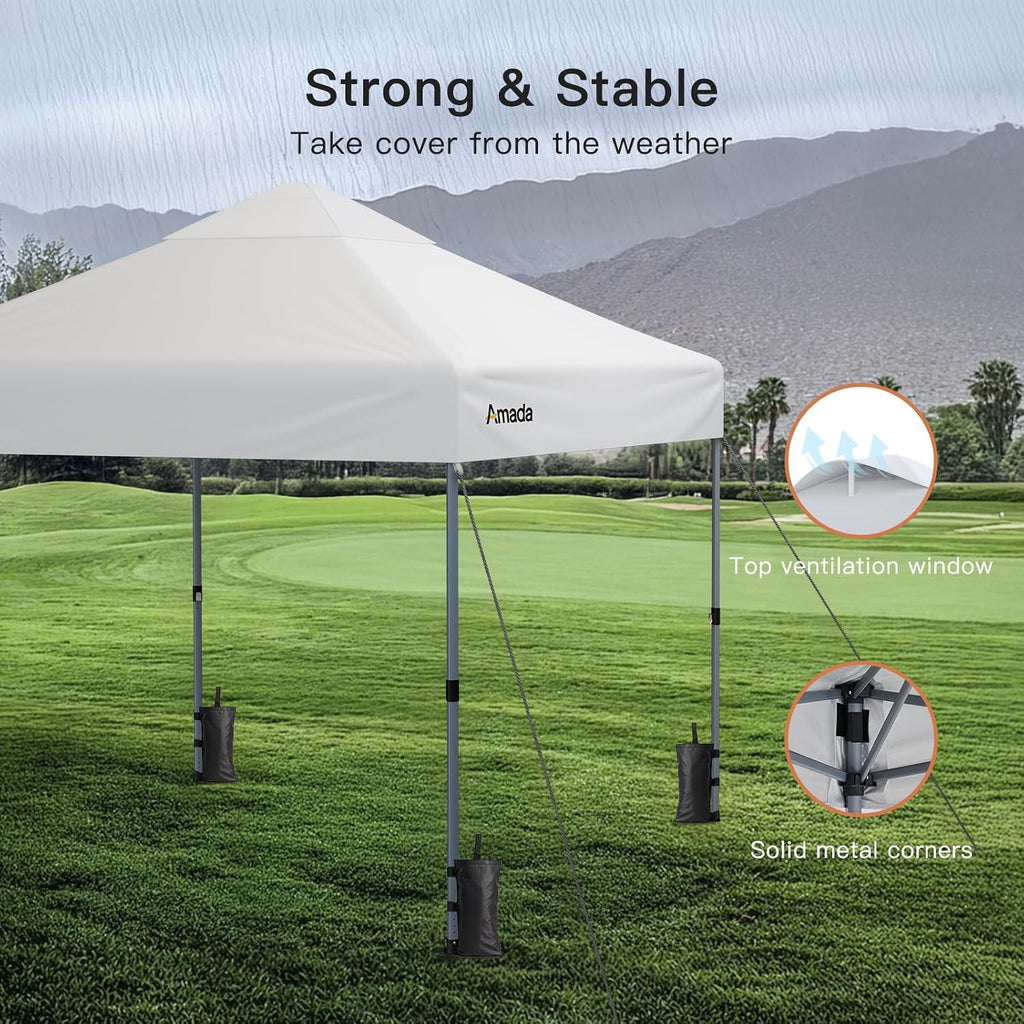10x10 Pop Up Canopy Tent, 1-Button Push Easy-up Outdoor Canopy Beach Tent with 3-Height Adjustable Sun Shade