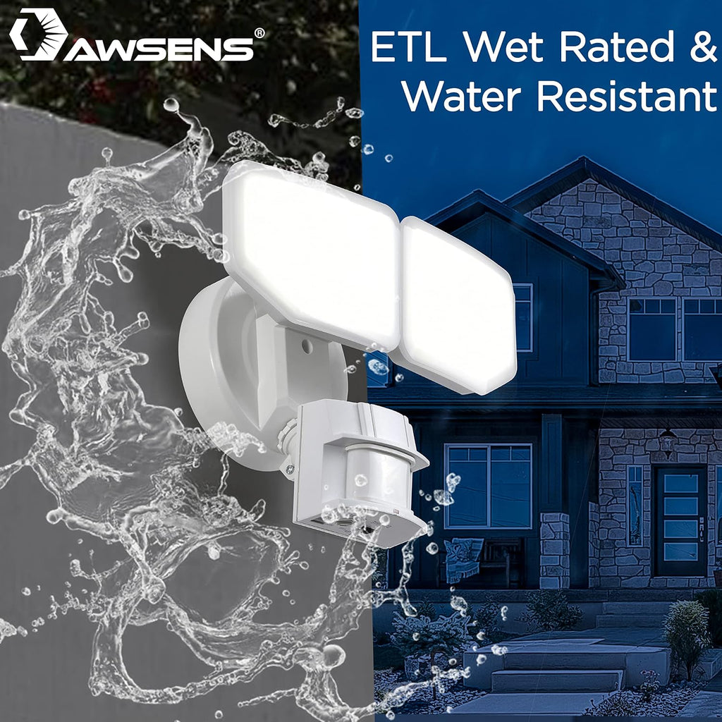 30W LED Motion Sensor Security Light Outdoor, 2 Head Adjustable, 180 Degree, 2600 LM, 5100 K, ETL Water Resistant