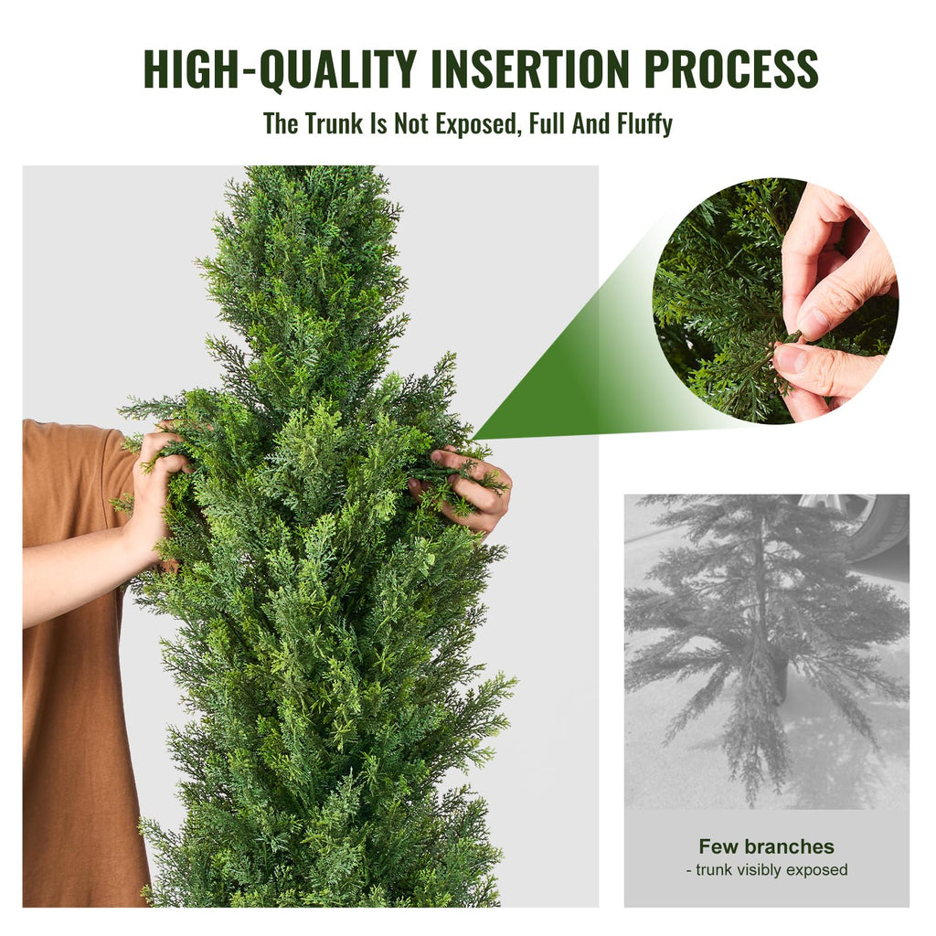 Artificial Cedar Topiary Tree, 48 inch Tall (2 Pieces), with Extra Leaves & Pot Faux Evergreen Fake Pine Cypress