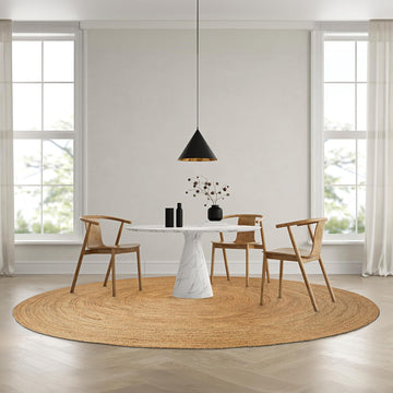 Jute Braided Round Area Rug, Natural, 8 ft | 100% natural jute, hand woven, reversible, boho farmhouse style