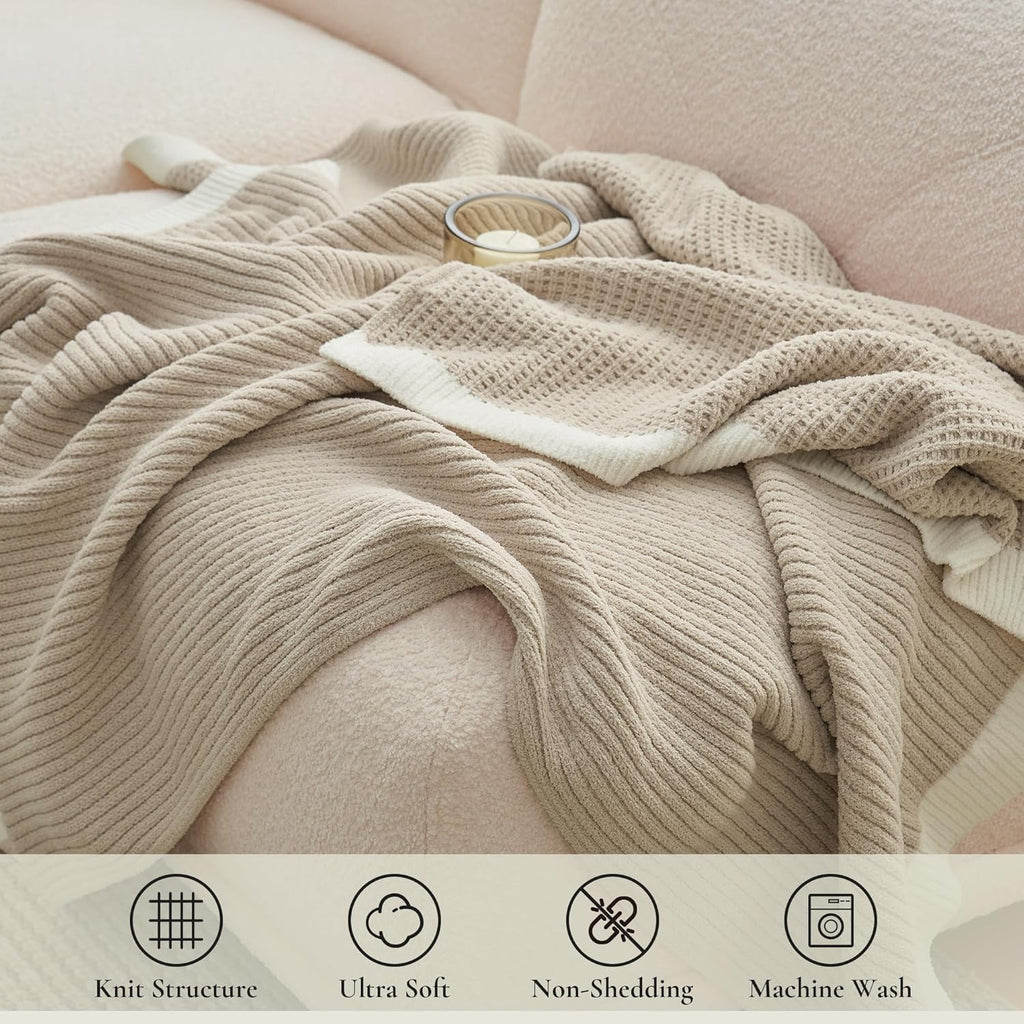 Chenille Throw Blanket, Soft Cozy Waffle Throw, Warm Yet Lightweight, Breathable All-Season Throws for Women Men