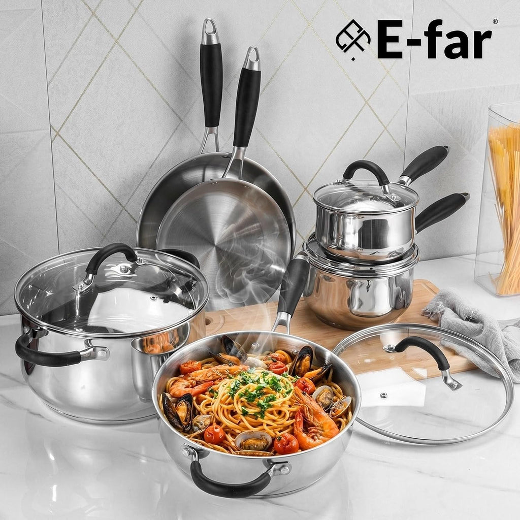 10-Piece Stainless Steel Cookware Set - Induction Pots and Pans Set | Tri-Ply Base with Stay-Cool Handles, Dishwasher