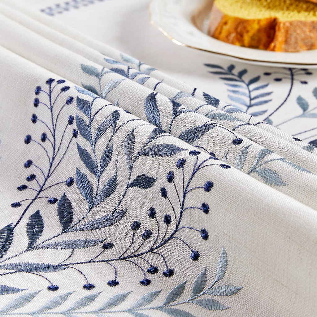 Linen Style Embroidered Tablecloth, Waterproof and Wrinkle-Resistant Table Cloth Rectangle Tables, F