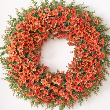 32" Large Artificial Silk Flower Eucalyptus Wreath for Outdoor(Fall Orange)