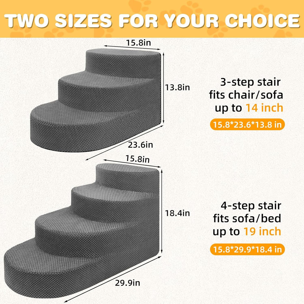 Dog Stairs for Small Dogs, Foam Steps for Small Dogs & Cats, 4 Steps Dog Ramp for High Beds, Couch, Window, Sofa