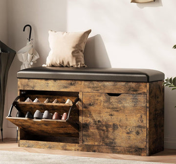 40" Shoe Storage Bench with 2 Flip Drawers & Padded Seat Cushion, Shoe Cabinet with Lift Top Storage Box, Shoe Bench