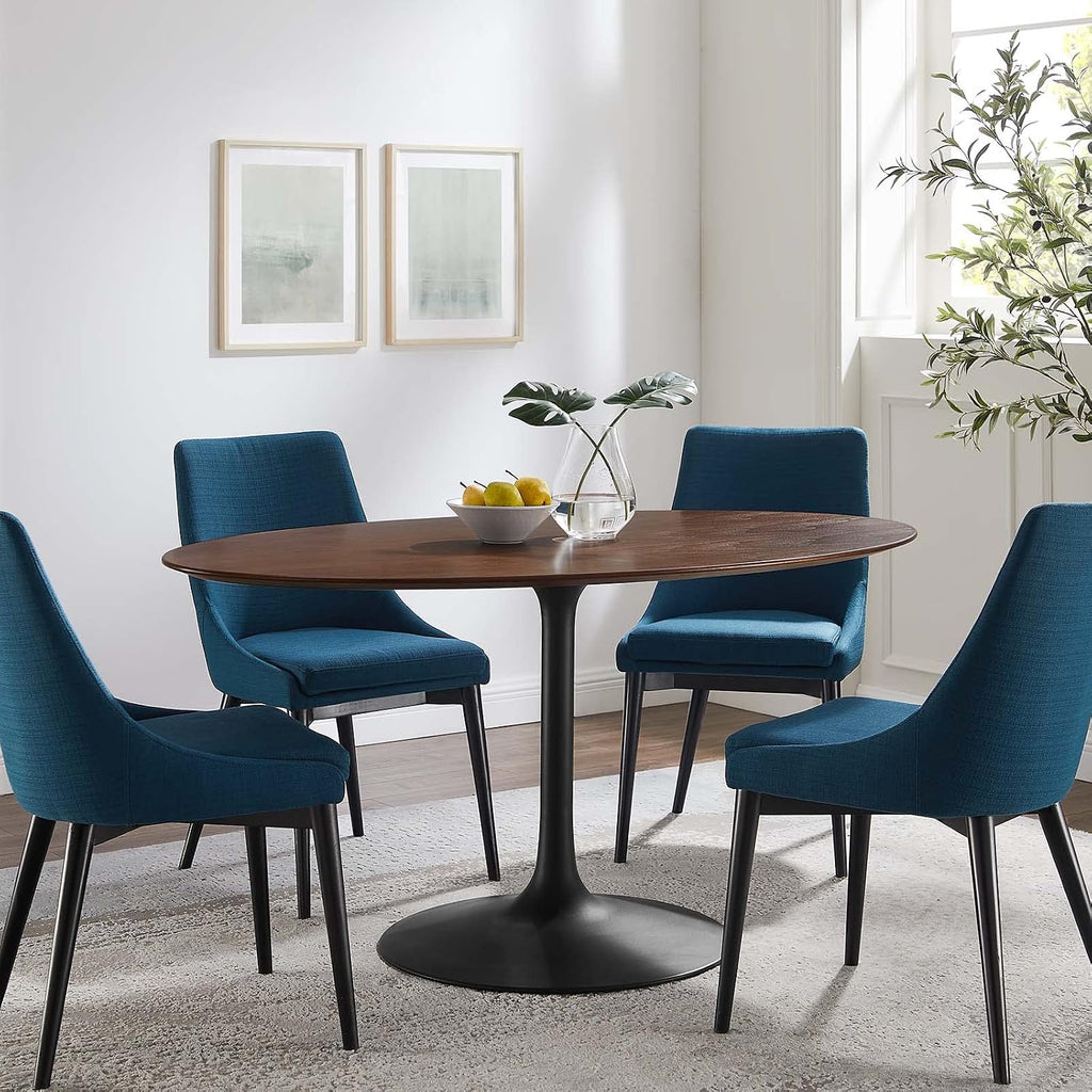 Inspired Saarinen Style Tulip Oval Pedestal Dining Table — Black Base / Walnut Top, 60″ Oval