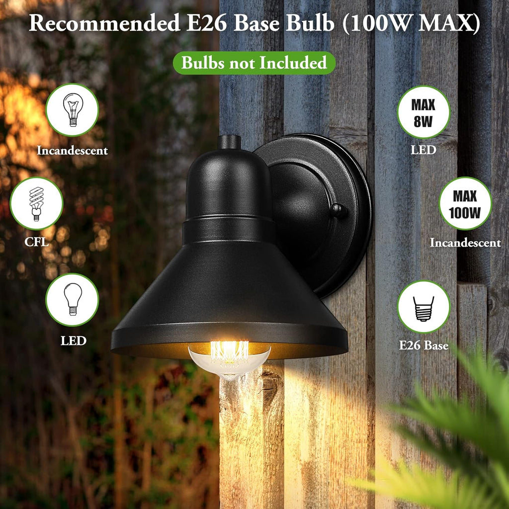 Outdoor Lanterns, 2-Pack Exterior Light Fixtures, Waterproof Anti-Rust Black Wall Mount Lights