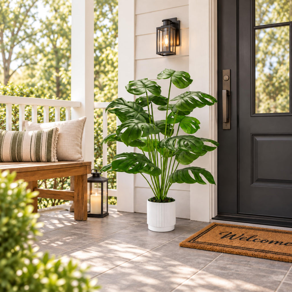 28" Fake Plants, Artificial Monstera Plants Indoor in White Pot