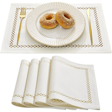 Farmhouse Burlap Hollow Placemats Set of 4, 12 x18 Inch Off White