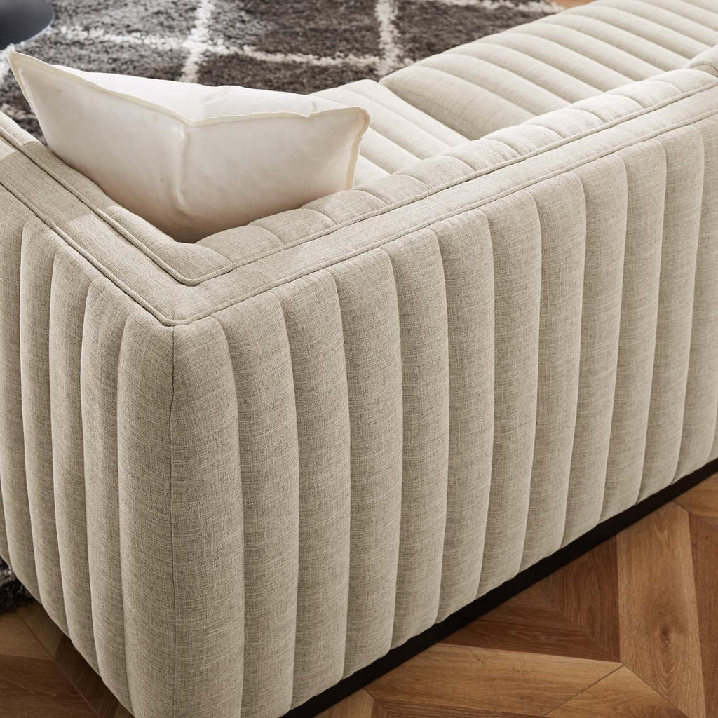 Conjure 5Pcs L-Shaped Channel Tufted Fabric Sectional in Beige/Black