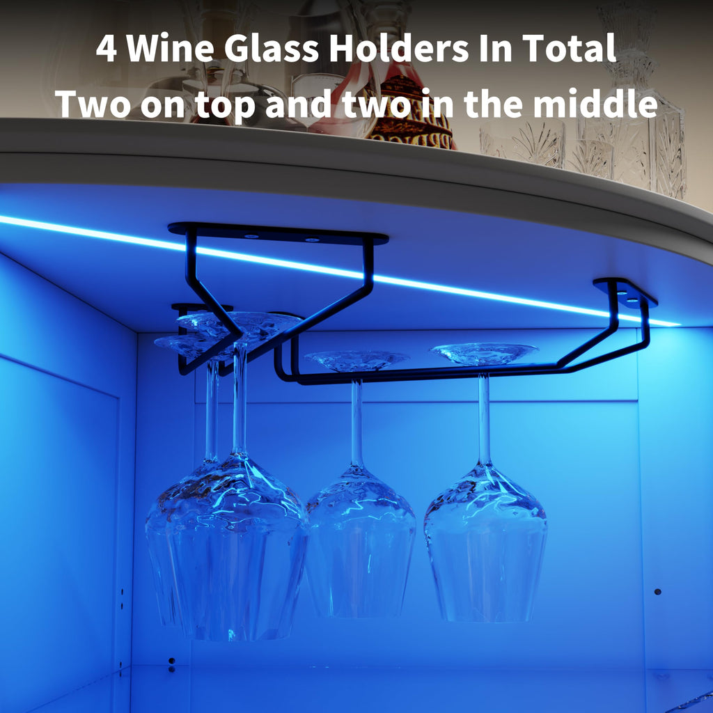70" Corner Bar Cabinet with LED Lights, 6-Tier Modern Wine Cabinet