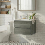 24-Inch Modern MDF Bathroom Vanity with Sink – Wall-Mounted Floating Cabinet with Double Drawers, White