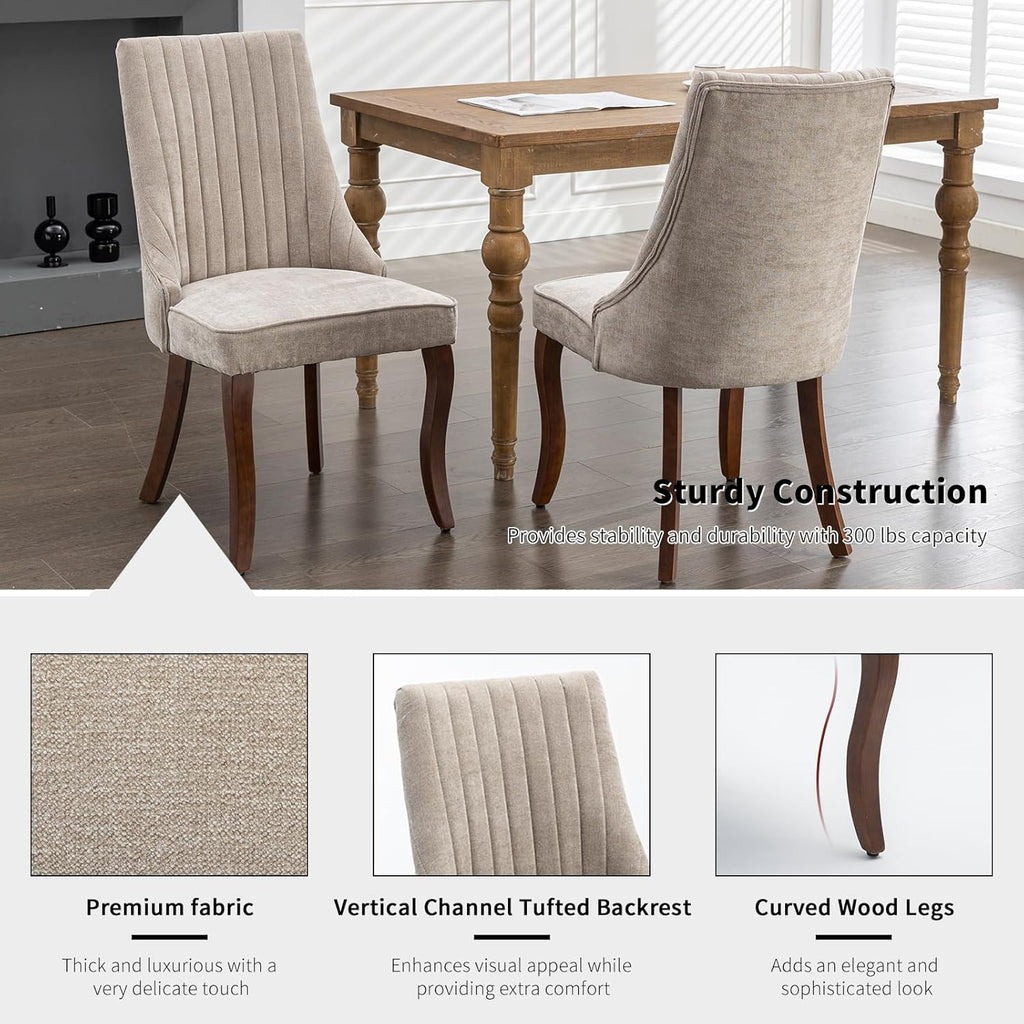 Beige Mid Century Dining Chairs Set of 4, Modern Kitchen & Dining Room Chairs Set of 4, Fabric Upholstered Kitchen